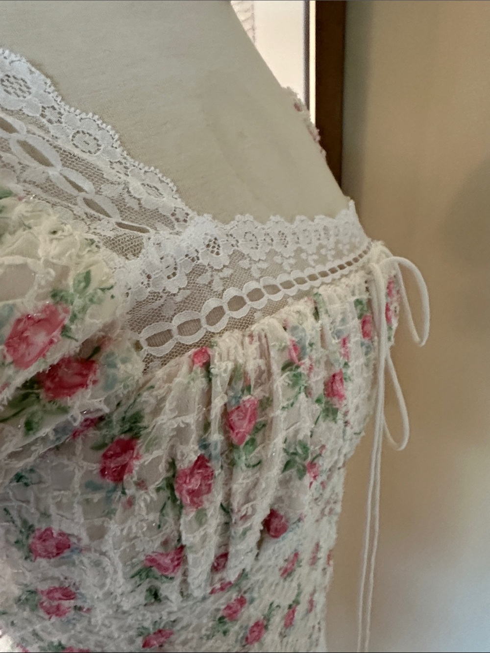 For Love & Lemons Cream Mini Dress with Pink Floral Print - Picture 6 of 13